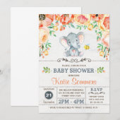 Baby shower Floral Elephant Invitation automnale (Devant / Derrière)