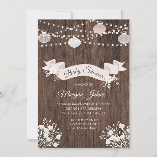 Baby shower floral en bois rustique Invitation (Devant)