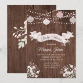 Baby shower floral en bois rustique Invitation (Devant / Derrière)