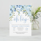 Baby shower floral et argenté bleu Invitation (Debout devant)