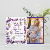 Baby shower Floral Fairy Violet Invitation photo (Debout devant)