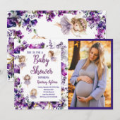 Baby shower Floral Fairy Violet Invitation photo (Devant / Derrière)