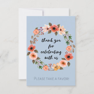 Baby shower Floral Favor Sign Hartelijk dank Kaart