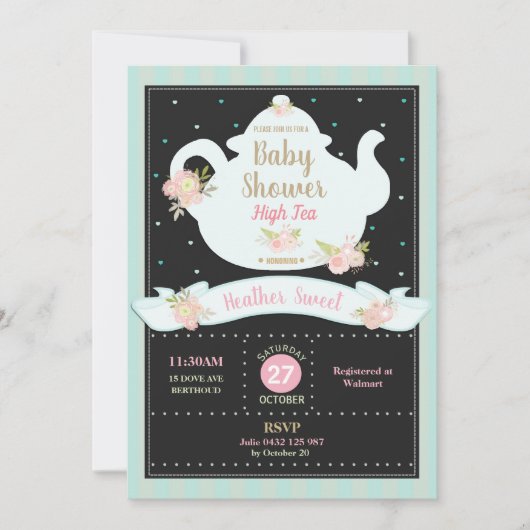 Baby shower Floral High Tea Party Invitation (Devant)