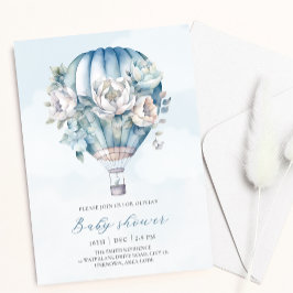 Baby shower Floral Hot Air Ballon Blue Boy Kaart
