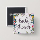 Baby shower Floral Invite Vierkante Button 5,1 Cm (Voorkant /achterkant)
