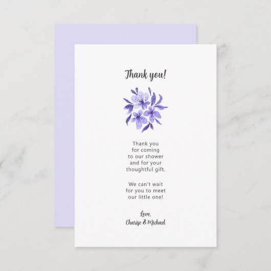 Baby shower floral lavande merci note (Devant / Derrière)