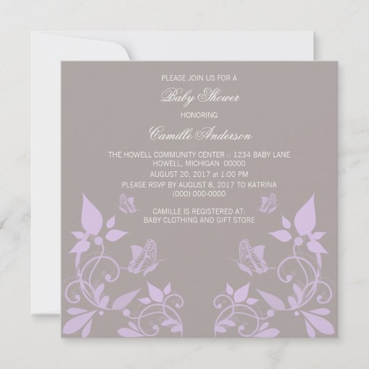 Baby shower floral Lilac Invitation (Devant)