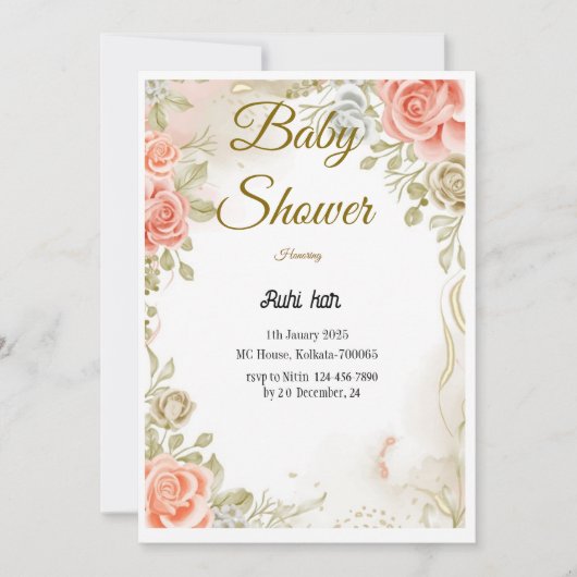 Baby shower floral Modèle d'invitation (Devant)