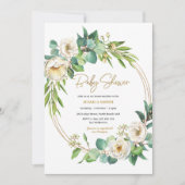 Baby shower floral or et blanc Invitation (Devant)