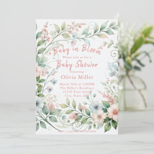 Baby shower floral Pastel Invitation pour filles (Debout devant)