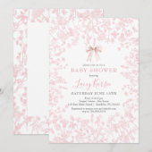 Baby shower floral Pink Bow Chinoiserie Invitation (Devant / Derrière)