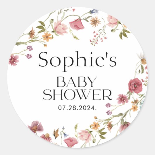 Baby shower Floral Ronde Sticker (Voorkant)