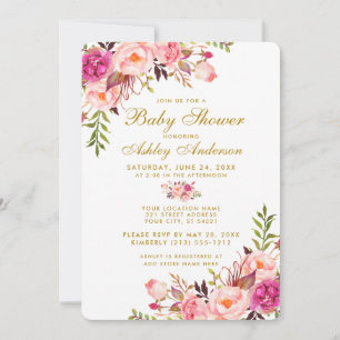 Baby shower Floral Rose Blush or Invitation R
