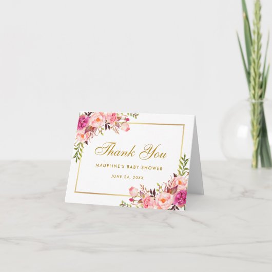 Baby shower Floral Rose Blush Or Merci Note (Devant)