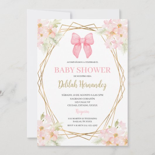 Baby shower floral rose espagnol invitation (Devant)