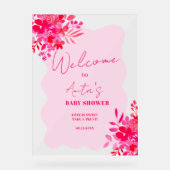 Baby shower floral rose ondulé rose chaud (Recto)