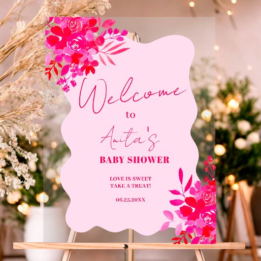 Baby shower floral rose ondulé rose chaud