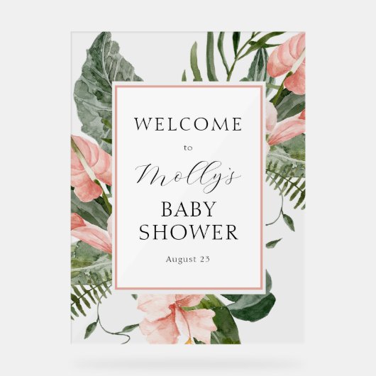 Baby shower floral rose tropical Bienvenue (Recto)