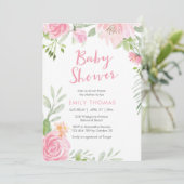 Baby shower floral rose vif Invitation (Debout devant)