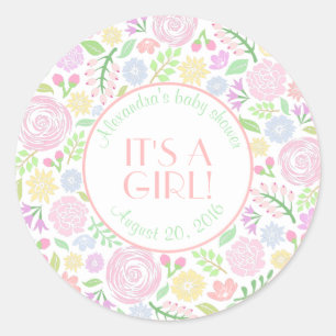 Baby shower Floral Round Sticker, glanzend Ronde Sticker