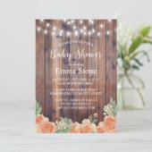 Baby shower Floral Rustic Wood String Lights Kaart (Staand voorkant)