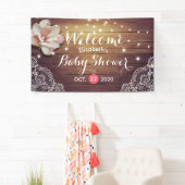 Baby shower Floral String Lights Rustic Wood Lace Spandoek (Insitu)