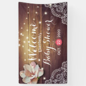 Baby shower Floral String Lights Rustic Wood Lace Spandoek (Verticaal)