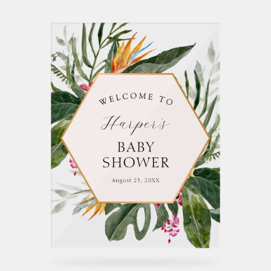 Baby shower floral tropical Bienvenue (Recto)