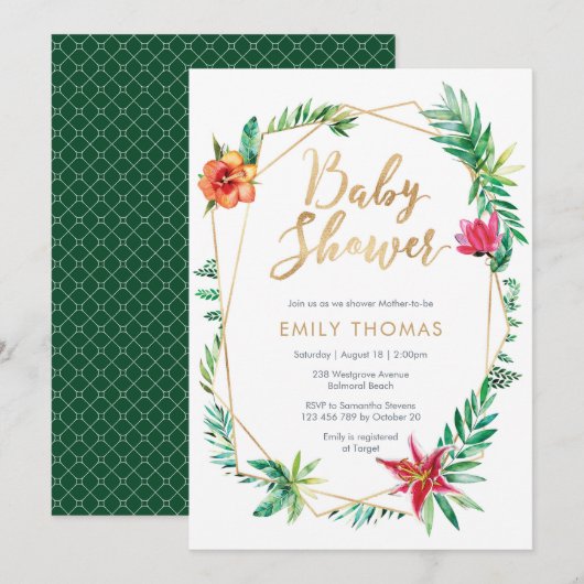Baby shower floral tropical Invitation - neutre (Devant / Derrière)