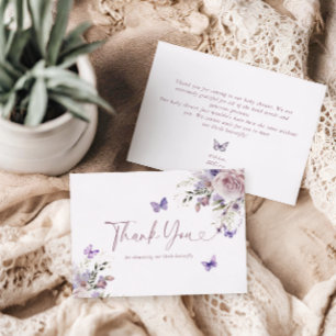 Baby shower floral violet Carte de remerciements p