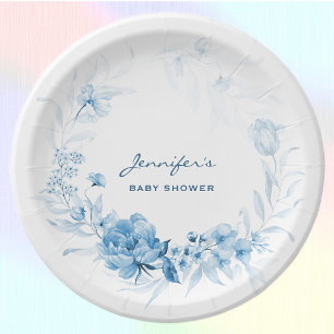 Baby shower Flowers 7-in Charming Blue Florals Papieren Bordje