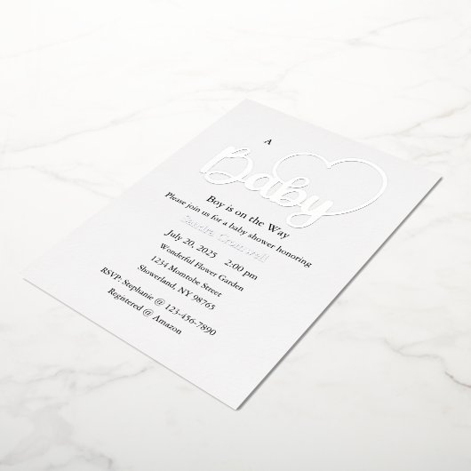 Baby shower Folie Uitnodiging, Script, Hart, Jonge Folie Uitnodiging (Gedraaid)