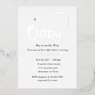 Baby shower Folie Uitnodiging, Script, Hart, Jonge Uitnodiging