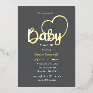 Baby Shower Folie Uitnodiging, Script, Hart Uitnodiging