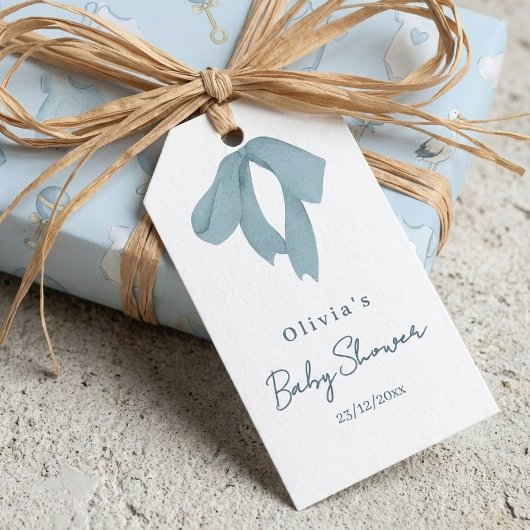 Baby Shower for Boy – Blue Bow , Customizable  Cadeaulabel