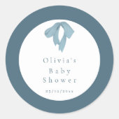 Baby Shower for Boy Blue Bow , Customizable Ronde Sticker (Voorkant)