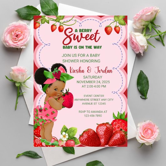 Baby shower fraise Afro Invitation Ame africaine