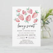 Baby shower fraise Invitation Berry Sweet Baby (Debout devant)