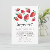 Baby shower fraise Invitation Berry Sweet Baby (Debout devant)
