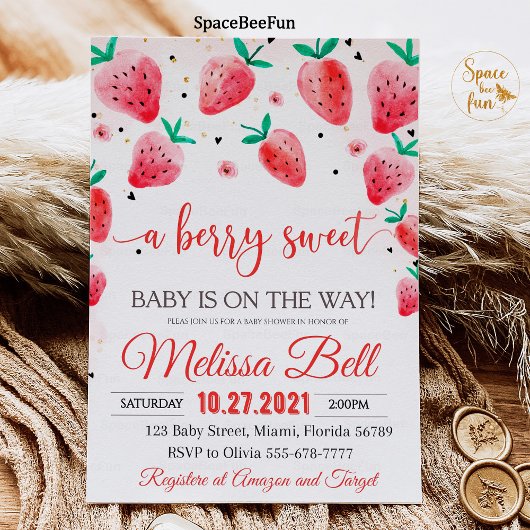 Baby shower fraise Invitation Berry Sweet Baby