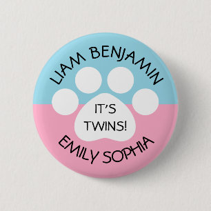 baby shower - Fraterale tweeling - Paw Print Thema Ronde Button 5,7 Cm