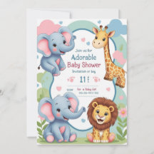 Baby shower - Fun Cartoon Animal Invitation