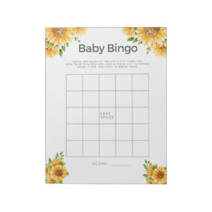 Baby shower Game Baby Bingo Yellow Sunflower Notitieblok