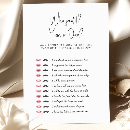 Baby shower Game die het zei? Mam of papa?