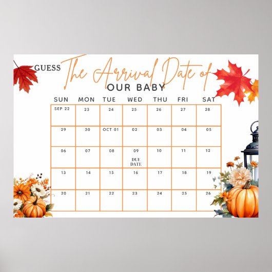 Baby shower GAME Guess uitgerekende datum Een beet Poster (Voorkant)