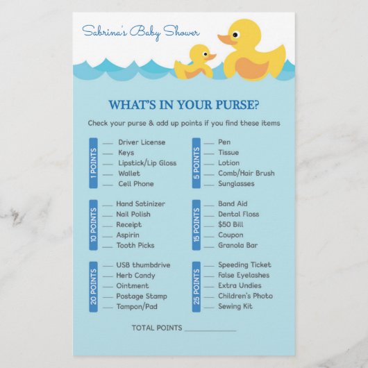 Baby shower game in Cute Rubber Duck Theme Flyer (Achterkant)