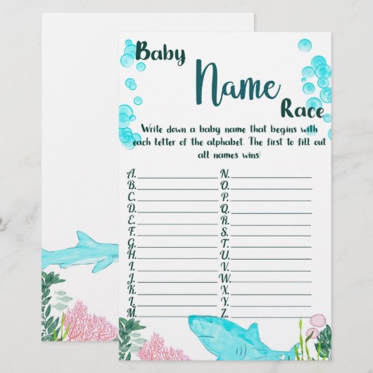 Baby shower Game Kaart Baby Naam Race (Voorkant / Achterkant)