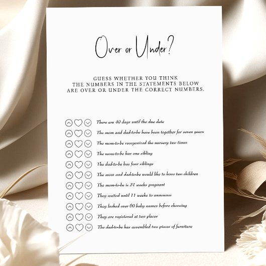 Baby shower game over of onder?