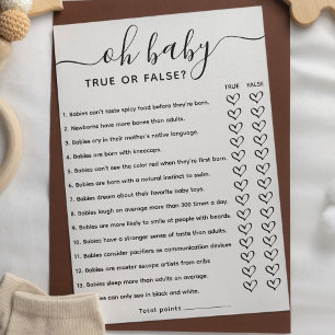 Baby shower Game True of False Trivia met antwoord Kaart